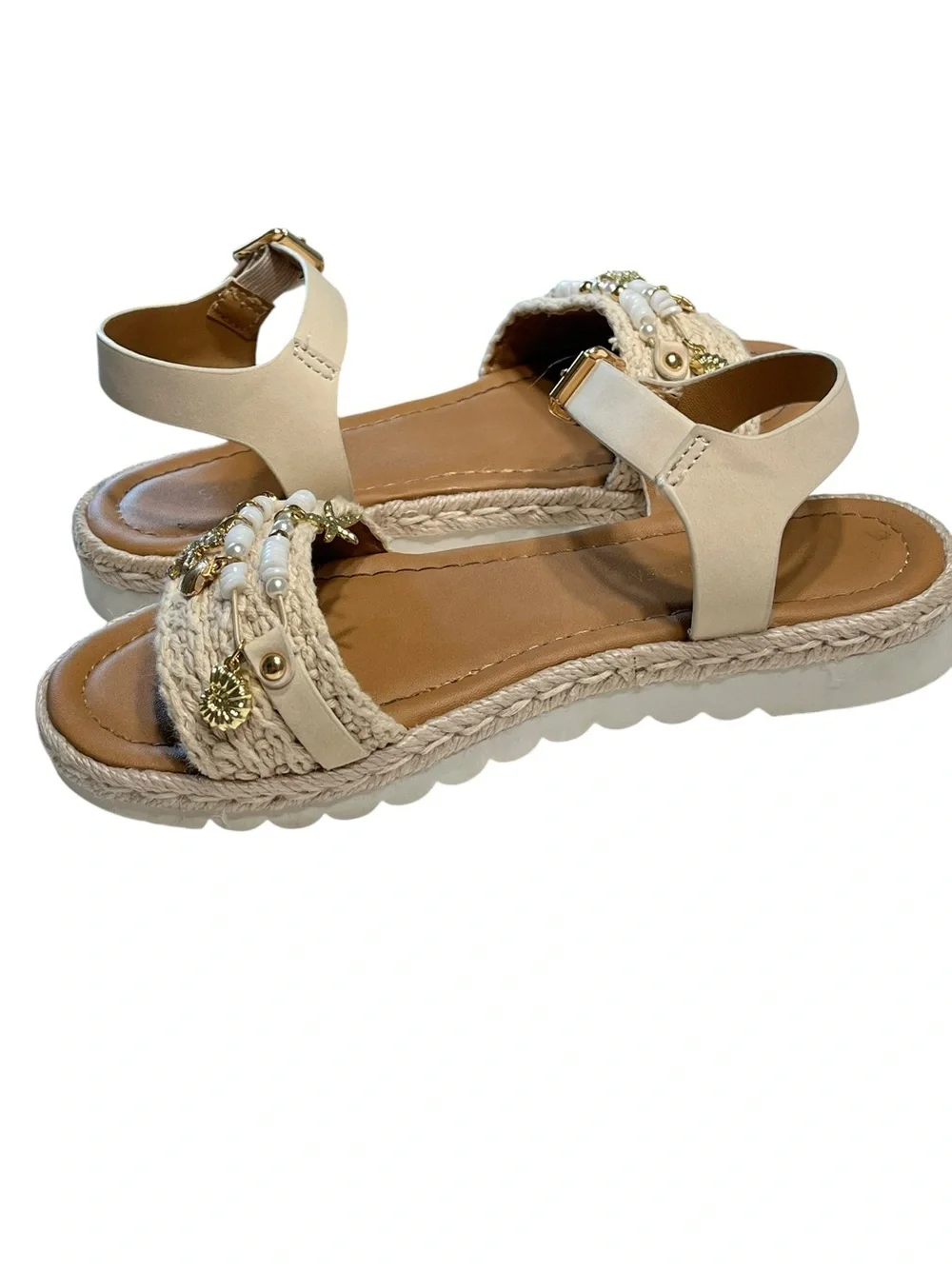 Steve Madden Girls Espadrille Sandals w/Seashell Charms - Size 1